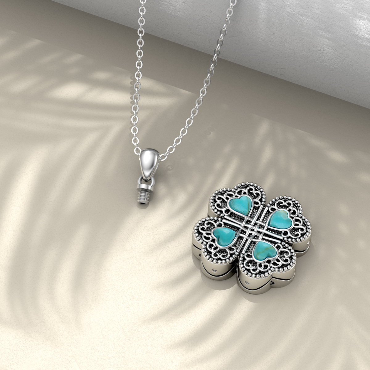 Collier d'Urne en Argent Sterling Turquoise Trèfle à Quatre Feuilles pour les Cendres-3