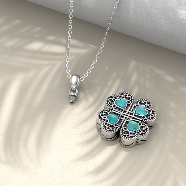 Sterling Silver Turquoise Four Leaf Clover Urn Necklace for Ashes-3