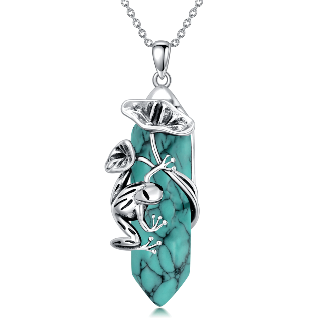 Sterling Silver Turquoise Frog Pendant Necklace-1