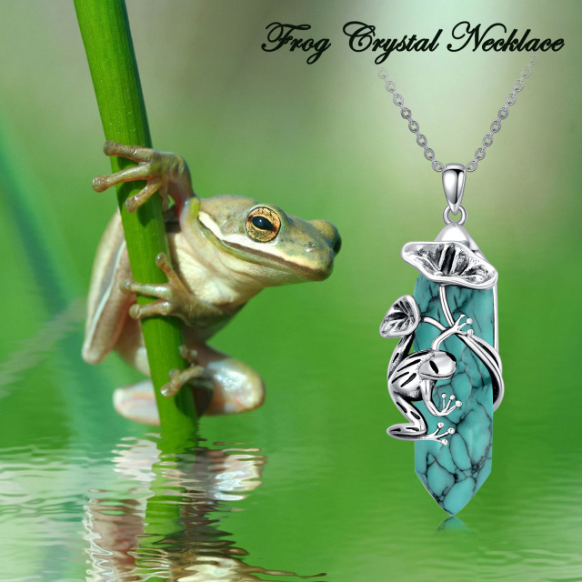 Sterling Silver Turquoise Frog Pendant Necklace-3