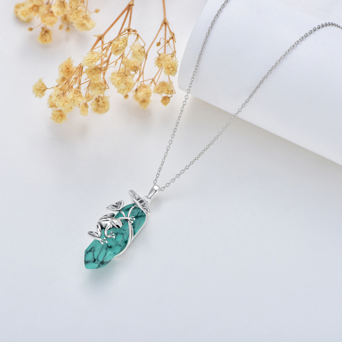 Sterling Silver Turquoise Frog Pendant Necklace-4