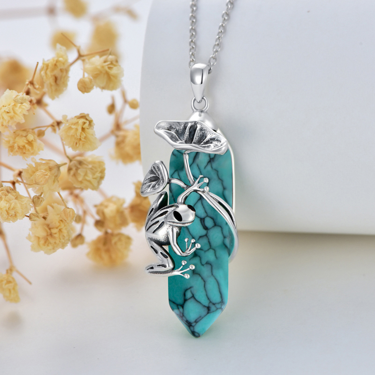 Sterling Silver Turquoise Frog Pendant Necklace-6