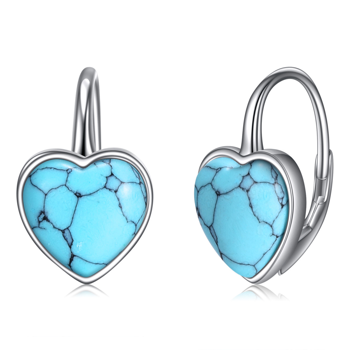 Boucles d'oreilles à levier en argent sterling avec cœur turquoise-1