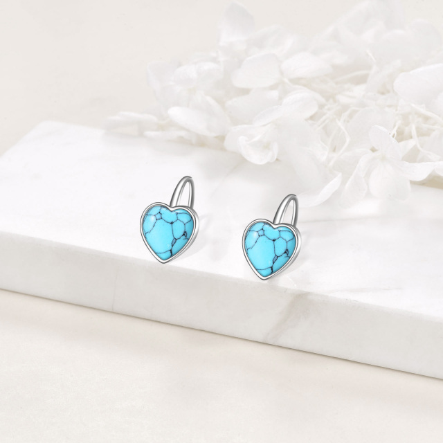 Sterling Silver Turquoise Heart Lever-back Earrings-3