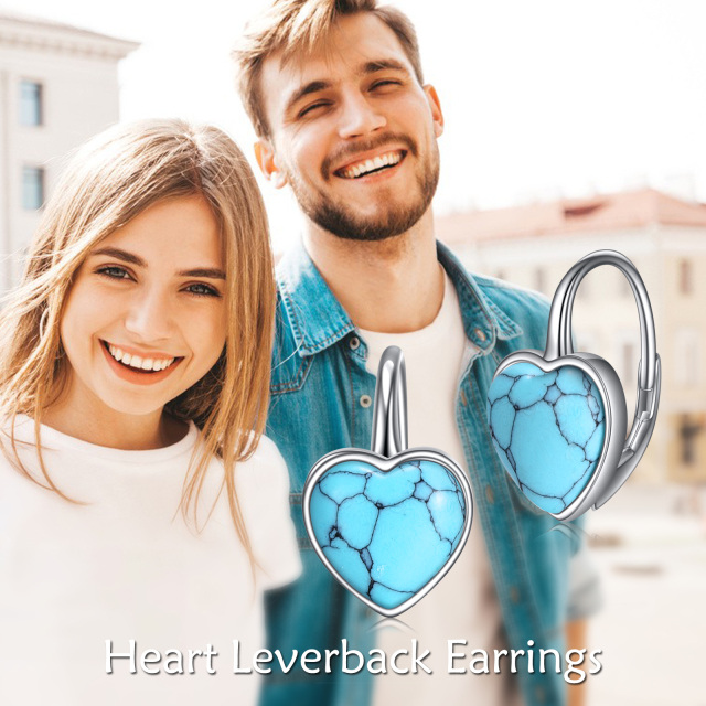 Sterling Silver Turquoise Heart Lever-back Earrings-6