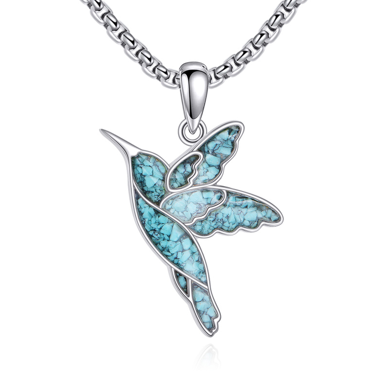 Collier pendentif en argent sterling avec colibri turquoise pour femmes-1