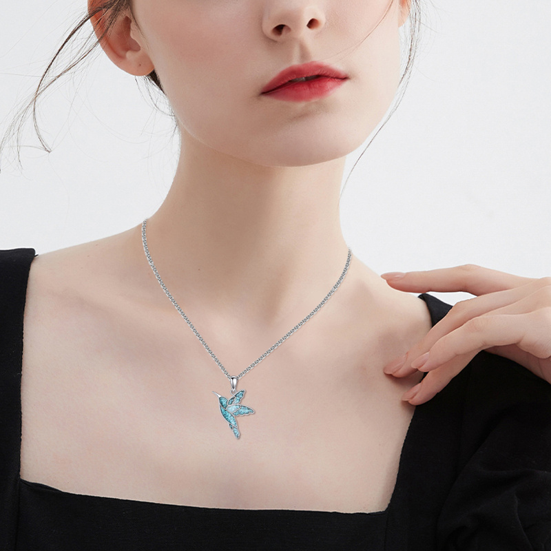 Collier pendentif en argent sterling avec colibri turquoise pour femmes-2