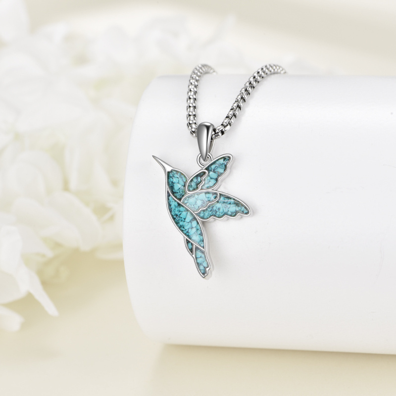 Collier pendentif en argent sterling avec colibri turquoise pour femmes-3