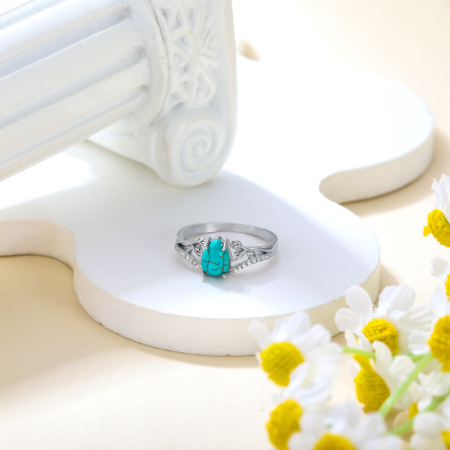 Sterling Silver Cubic Zirconia & Turquoise Ivy Ring-3