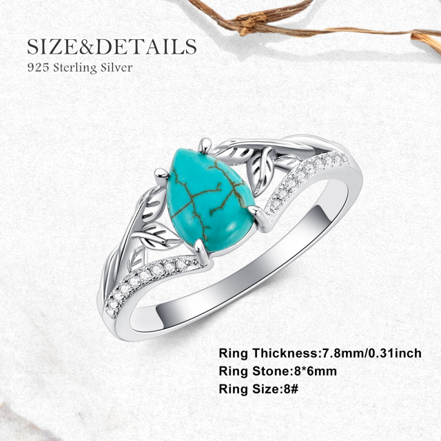 Sterling Silver Cubic Zirconia & Turquoise Ivy Ring-5