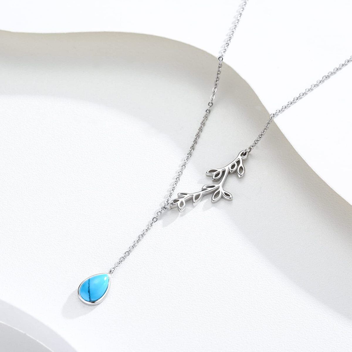 Collier en Y non ajustable en argent sterling Turquoise en forme de feuille et de goutte-4