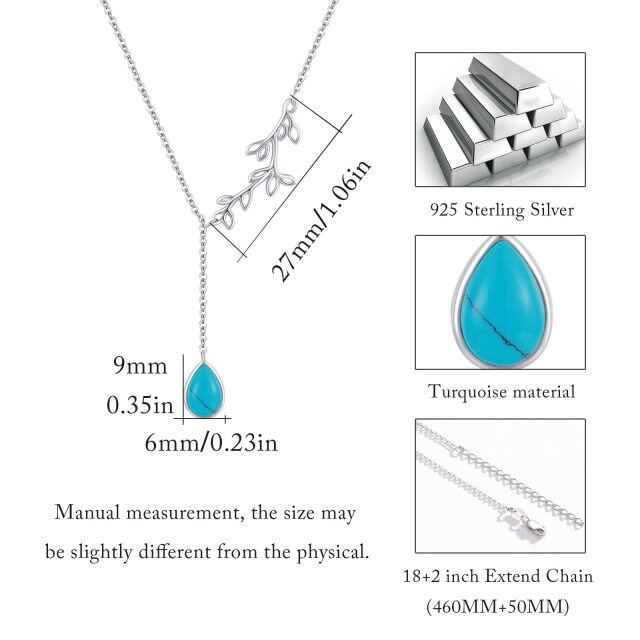 Sterling Silber Türkis Blätter & Tropfen Form Nicht-verstellbare Y-Halskette-5