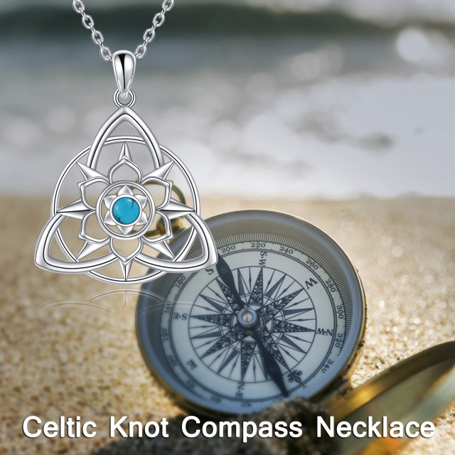 Sterling Silver Turquoise Lotus & Celtic Knot Pendant Necklace-5