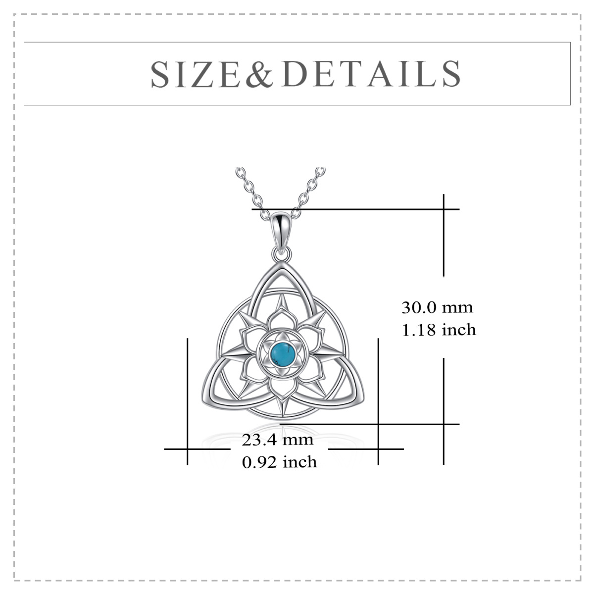 Sterling Silver Turquoise Lotus & Celtic Knot Pendant Necklace-6