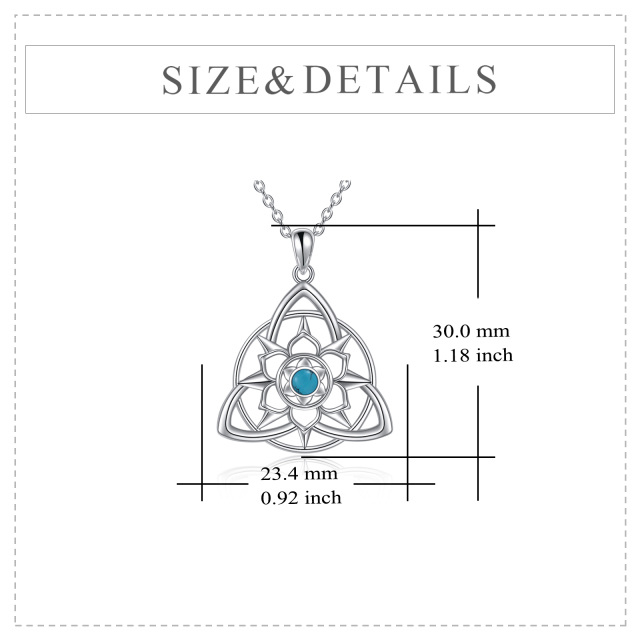 Sterling Silver Turquoise Lotus & Celtic Knot Pendant Necklace-6