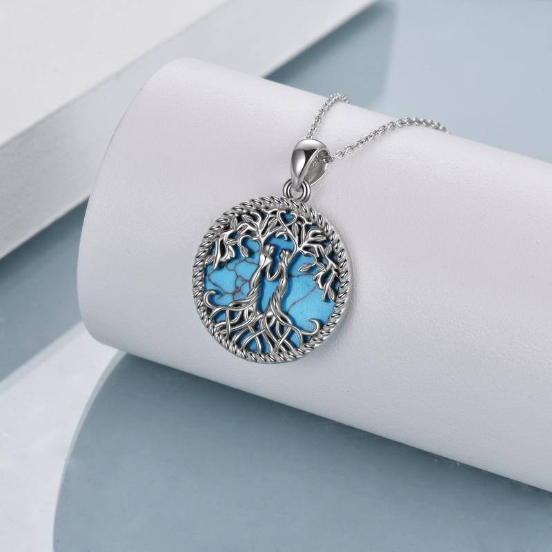 Collier en argent sterling avec pendentif Turquoise Tree Of Life & Sisters-3