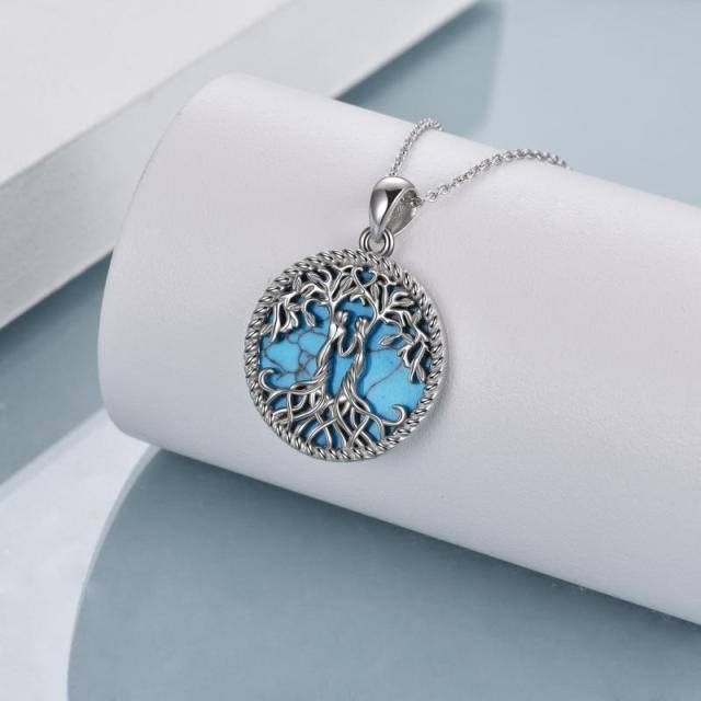 Sterling Silver Turquoise Tree Of Life & Sisters Pendant Necklace-3