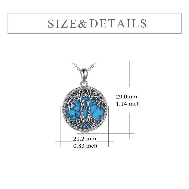 Sterling Silver Turquoise Tree Of Life & Sisters Pendant Necklace-5