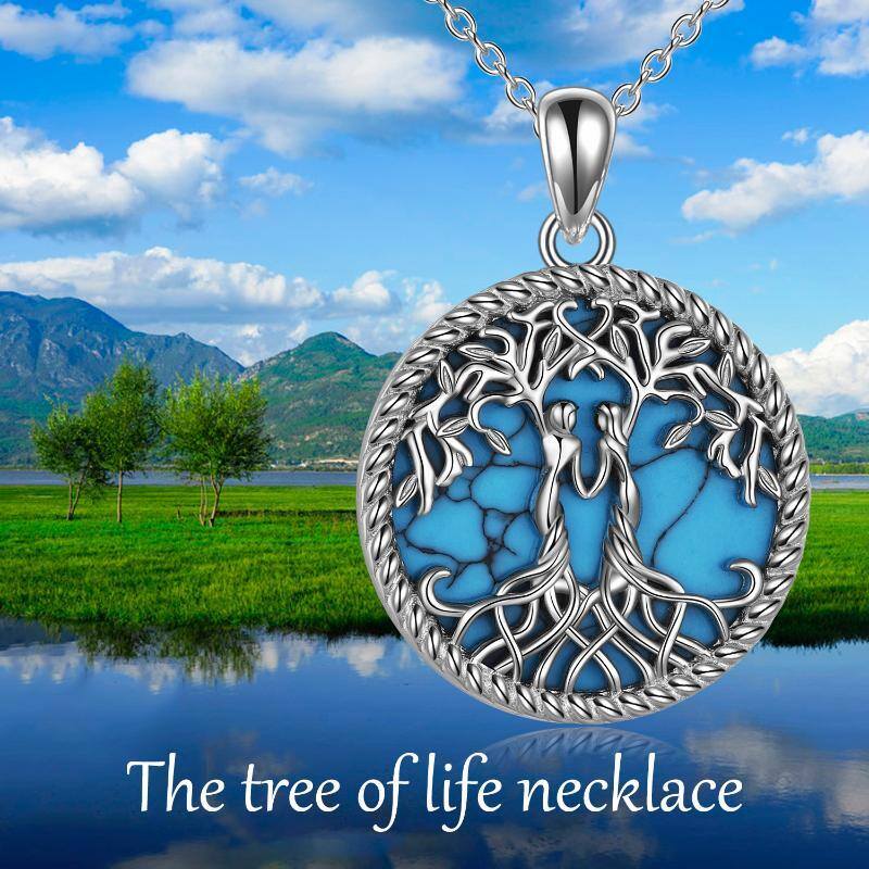 Sterling Silver Turquoise Tree Of Life & Sisters Pendant Necklace-6