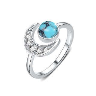 Sterling Silver Turquoise Moon Open Ring-57