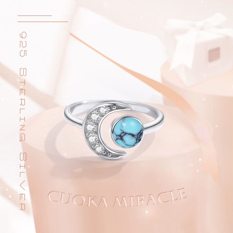 Sterling Silver Turquoise Moon Open Ring-4