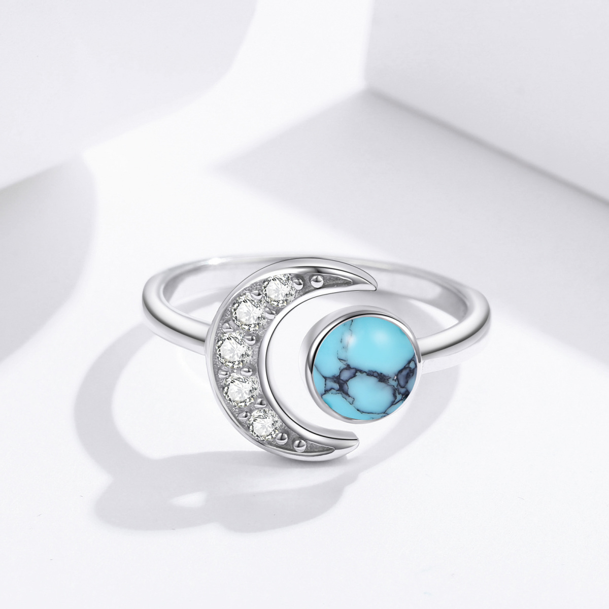 Anello aperto in argento sterling con luna turchese-5