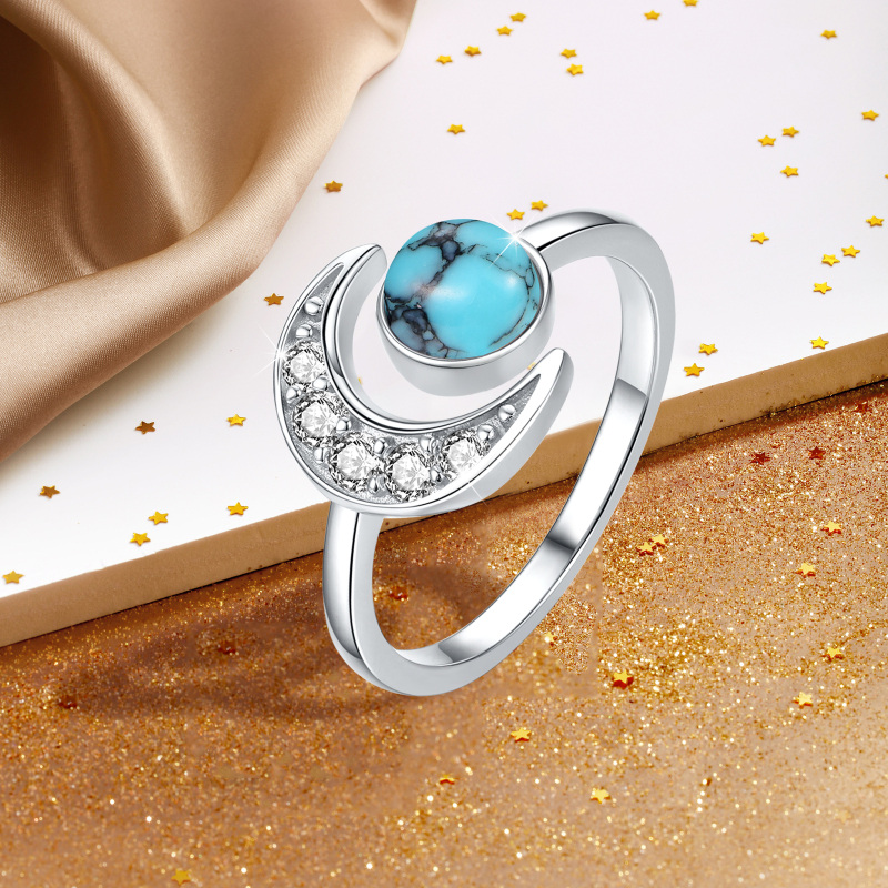 Sterling Silver Turquoise Moon Open Ring-6