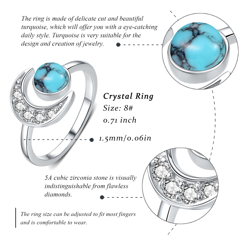 Sterling Silver Turquoise Moon Open Ring-7