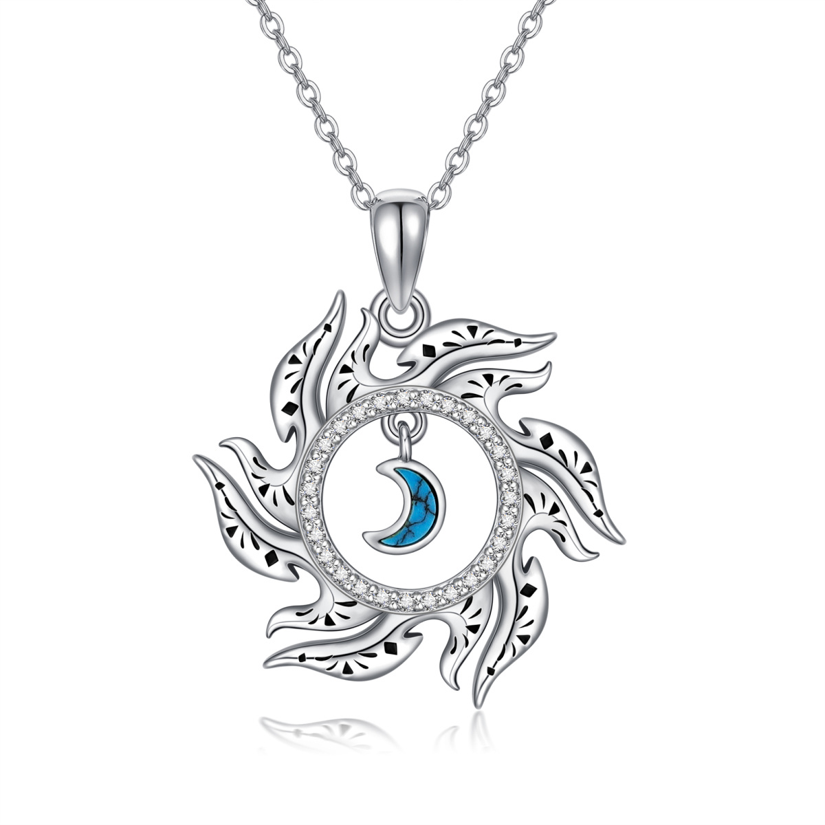 Collier en argent sterling avec pendentif lune et soleil en turquoise-1