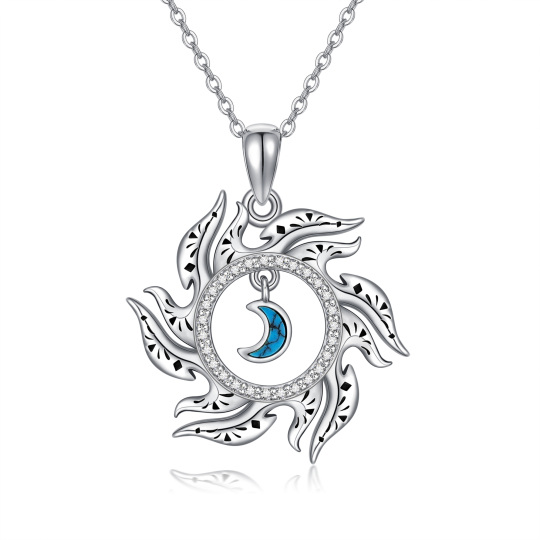 Sterling Silver Turquoise Moon & Sun Pendant Necklace