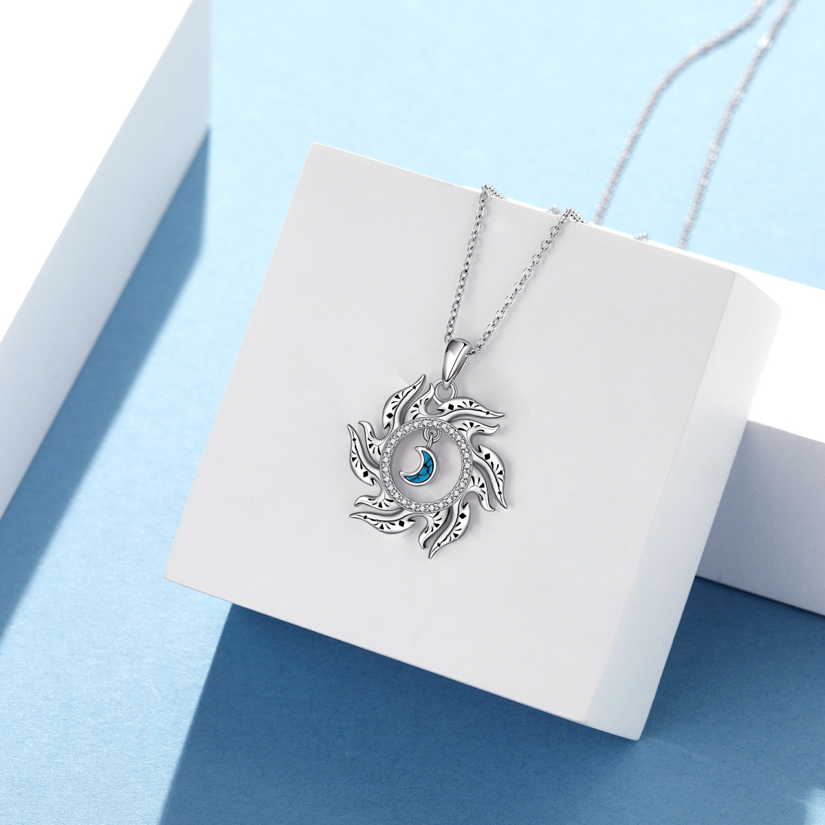 Collier en argent sterling avec pendentif lune et soleil en turquoise-3