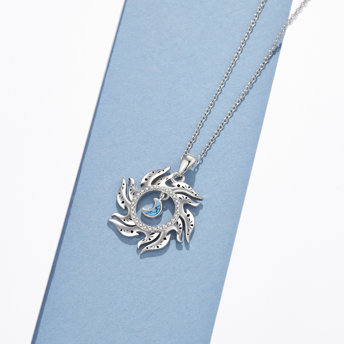 Collier en argent sterling avec pendentif lune et soleil en turquoise-4