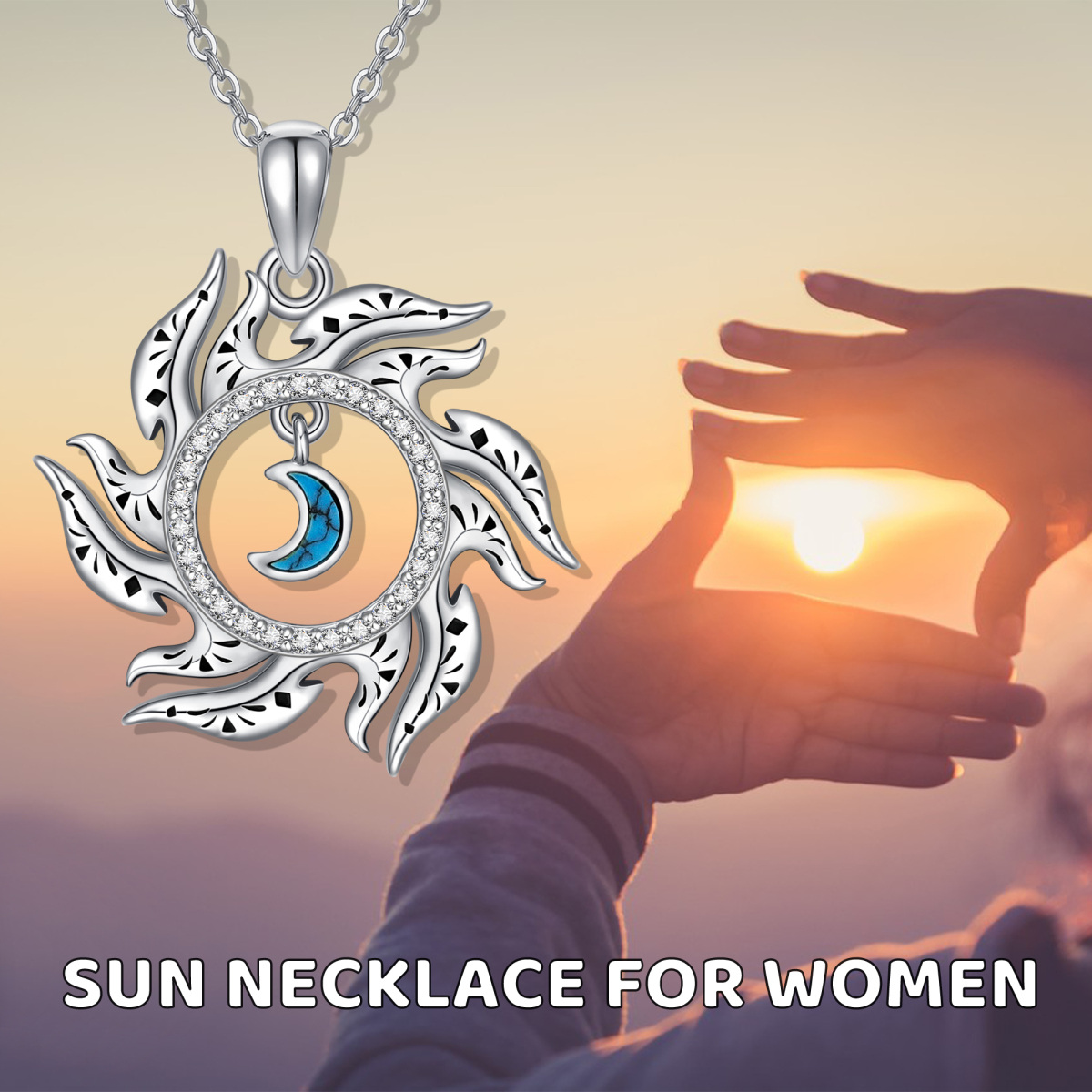 Sterling Silver Turquoise Moon & Sun Pendant Necklace-5