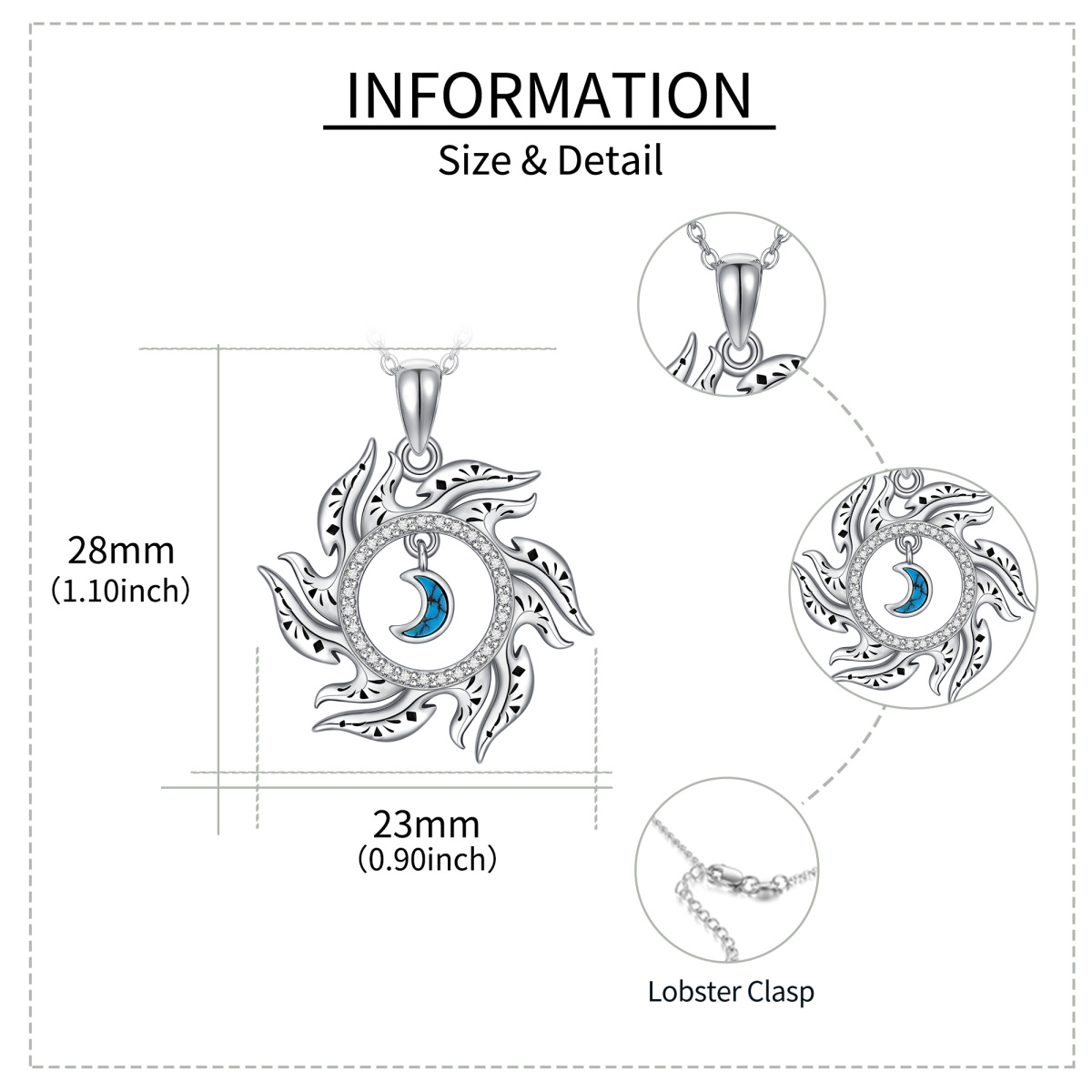 Sterling Silber Türkis Mond & Sonne Anhänger Halskette-6