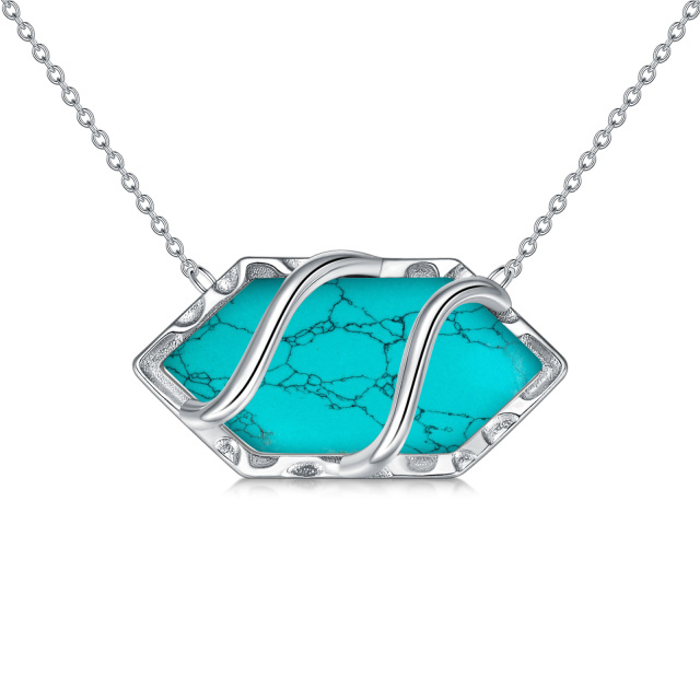 Sterling Silver Turquoise Pendant Necklace-1