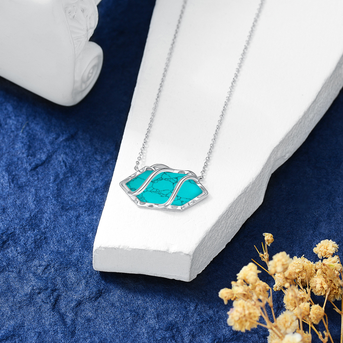 Sterling Silver Turquoise Pendant Necklace-2