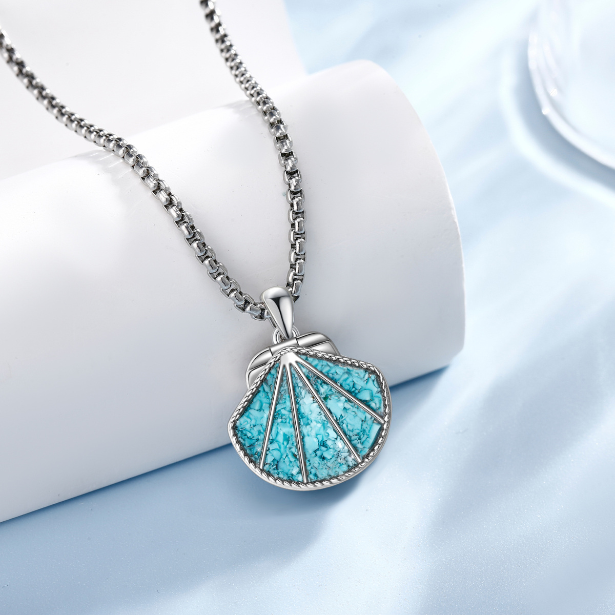 Collier en argent sterling avec photo personnalisée en turquoise et coquillage.-3