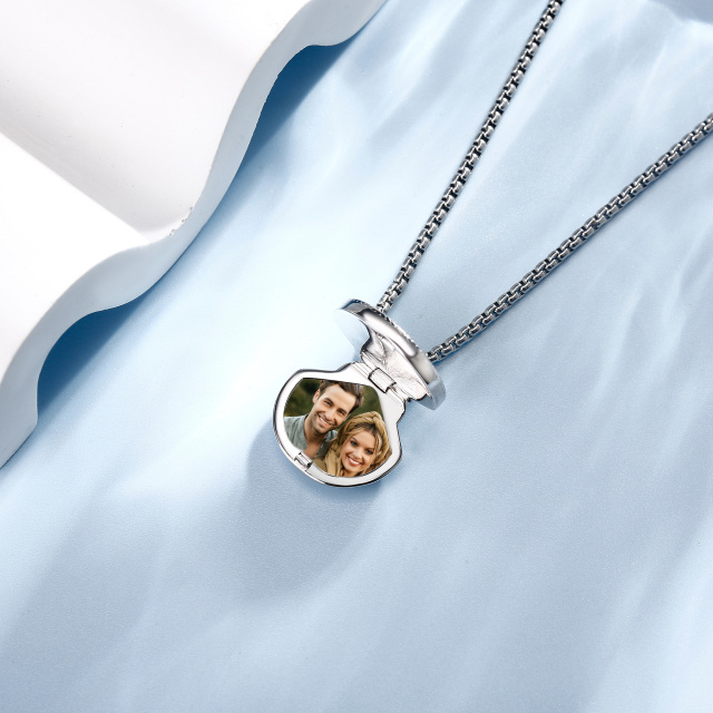 Sterling Silver Turquoise Personalized Photo & Shell Personalized Photo Locket Necklace-4