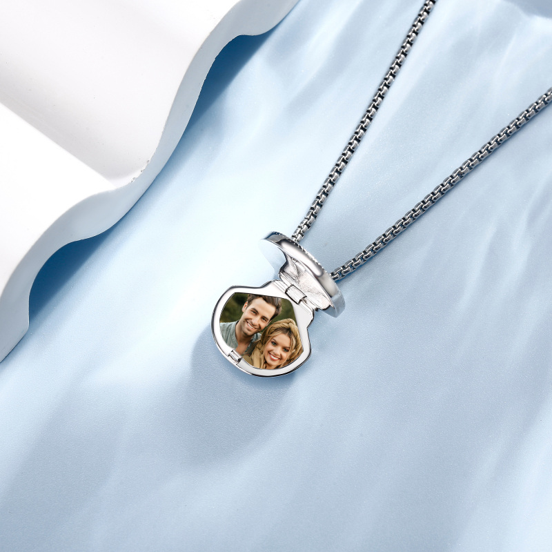 Sterling Silver Turquoise Shell Personalized Photo Locket Necklace For Women Best Friend-4
