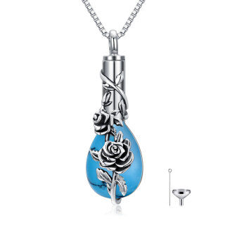 Sterling Silver Turquoise Rose Urn Necklace for Ashes-3