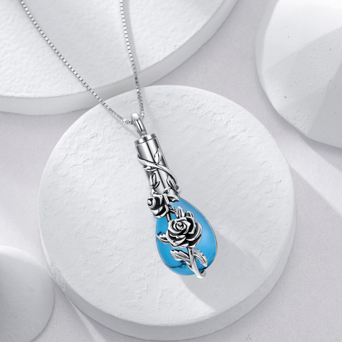 Sterling zilveren Turquoise Rose Urn ketting voor as-4