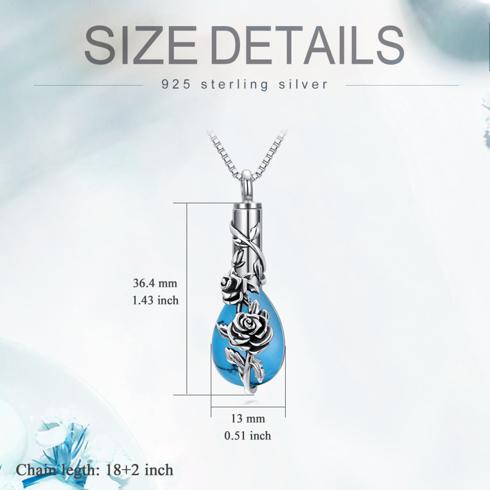 Sterling Zilveren Turquoise Rozen Urn Ketting voor As-5