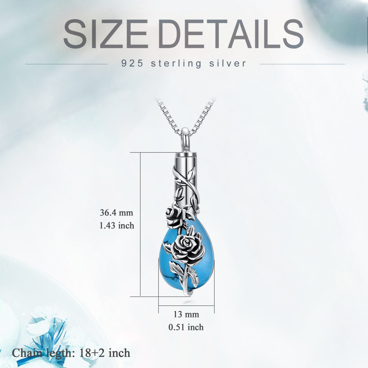 Sterling zilveren Turquoise Rose Urn ketting voor as-5