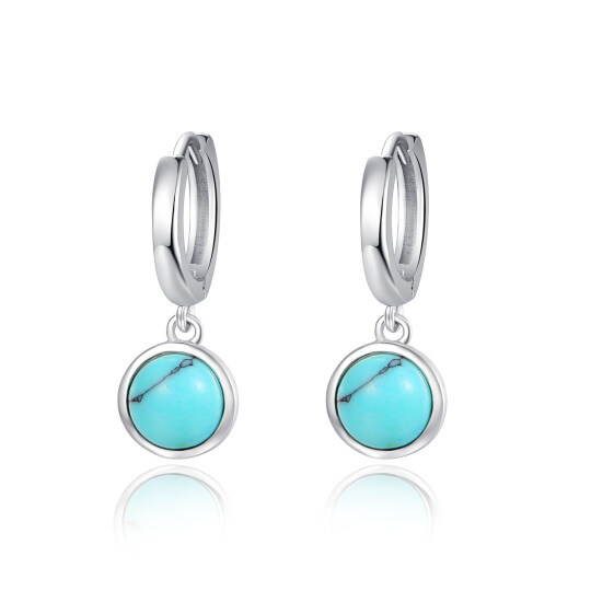 Sterling Silver Turquoise Round Drop Hoop Earrings