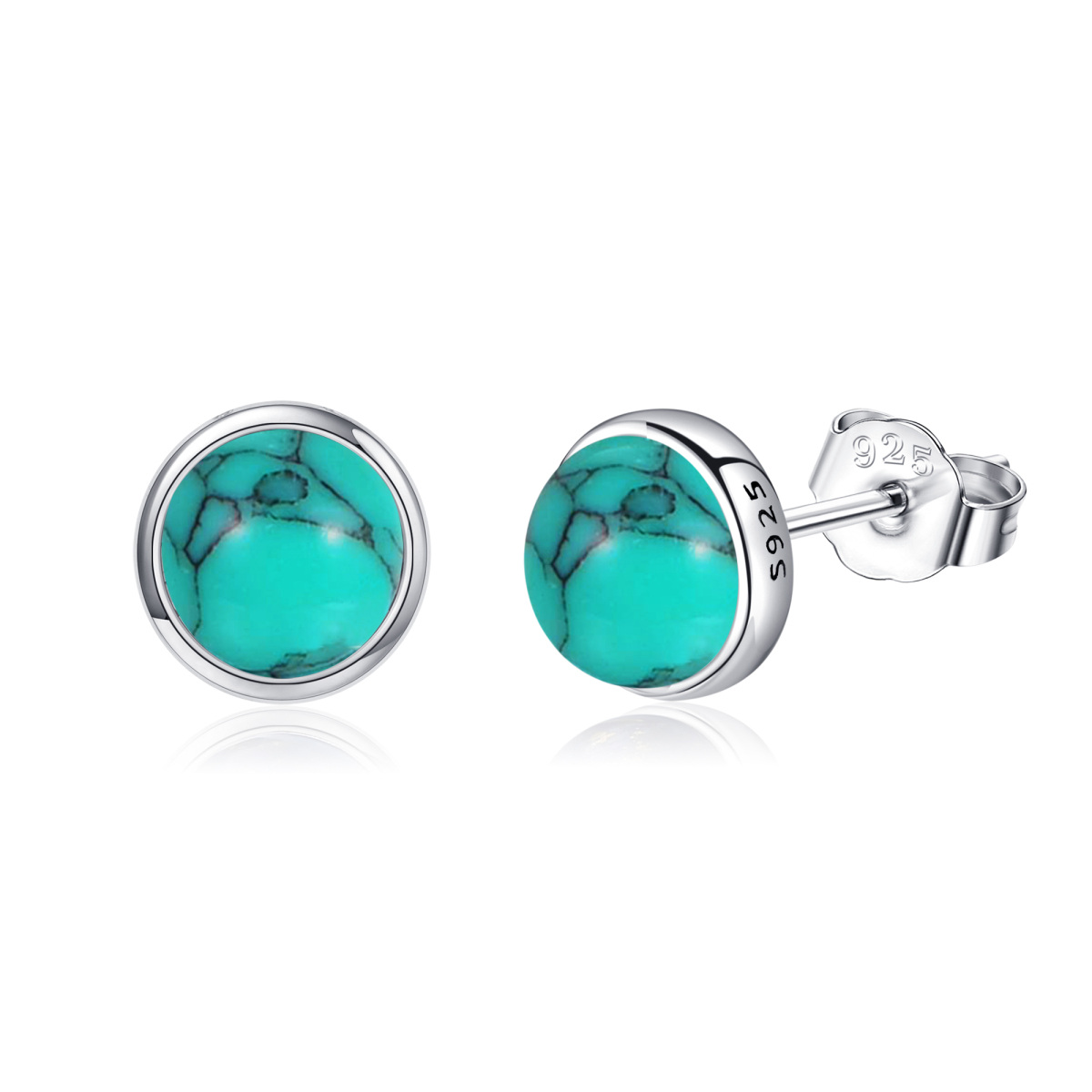 Sterling Silver Turquoise Round Stud Earrings-1