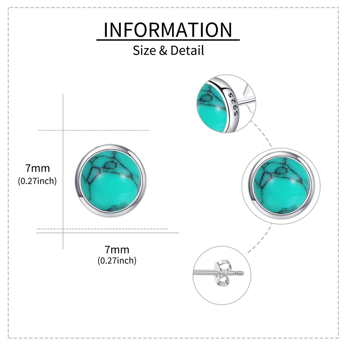 Boucles d'oreilles en argent sterling avec turquoise ronde-5