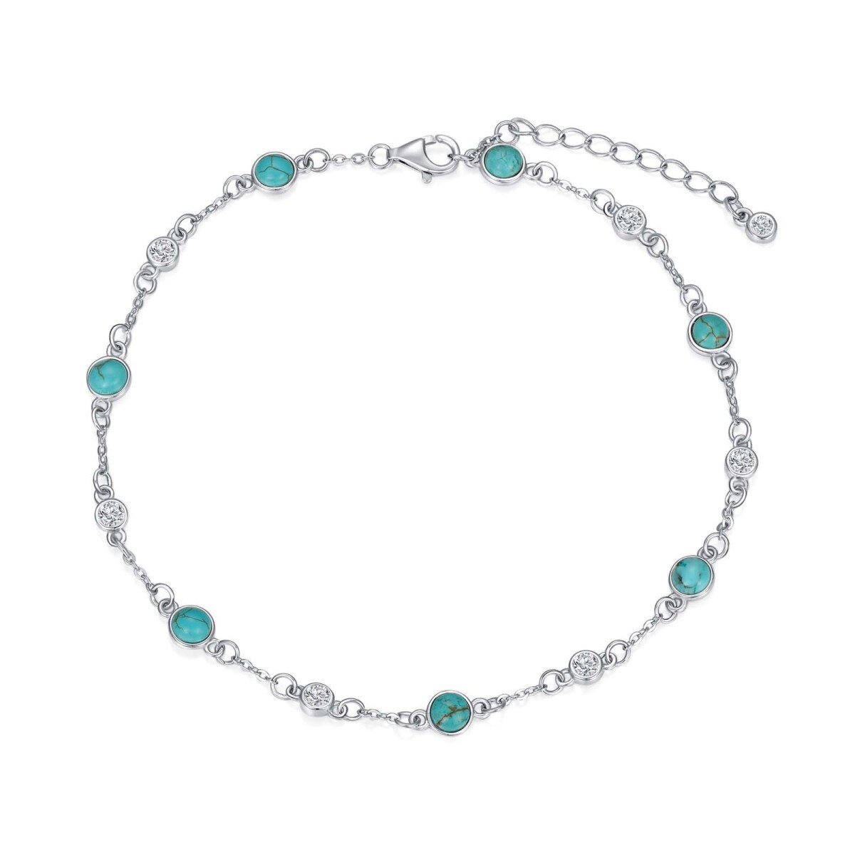 Bracelet de cheville simple couche en argent sterling et turquoise-1