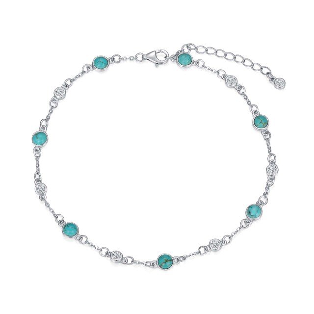 Enkelbandje van sterlingzilver met turquoise en één laag