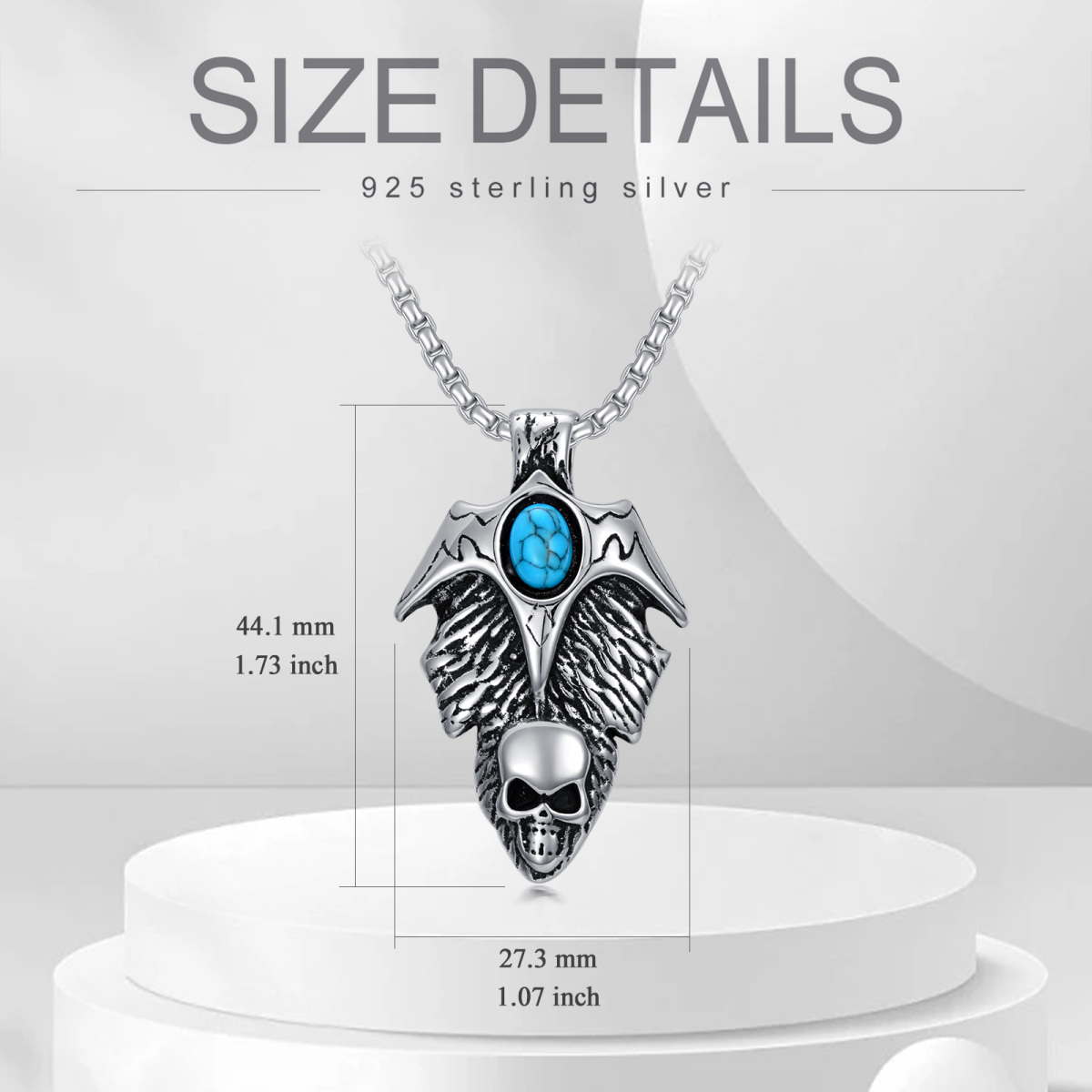 Sterling Silver Turquoise Skull Pendant Necklace-5