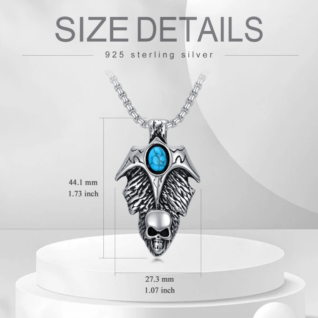 Collier pendentif tête de mort en argent sterling turquoise-5